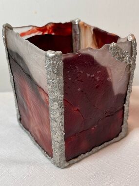 Artisan Stained Glass Red Decorative Candle Holder - Handcrafted Art